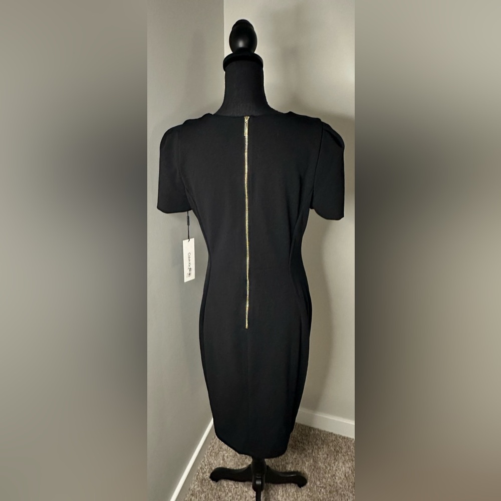 NWT! Calvin Klein Black Midi Dress with Gold Accent